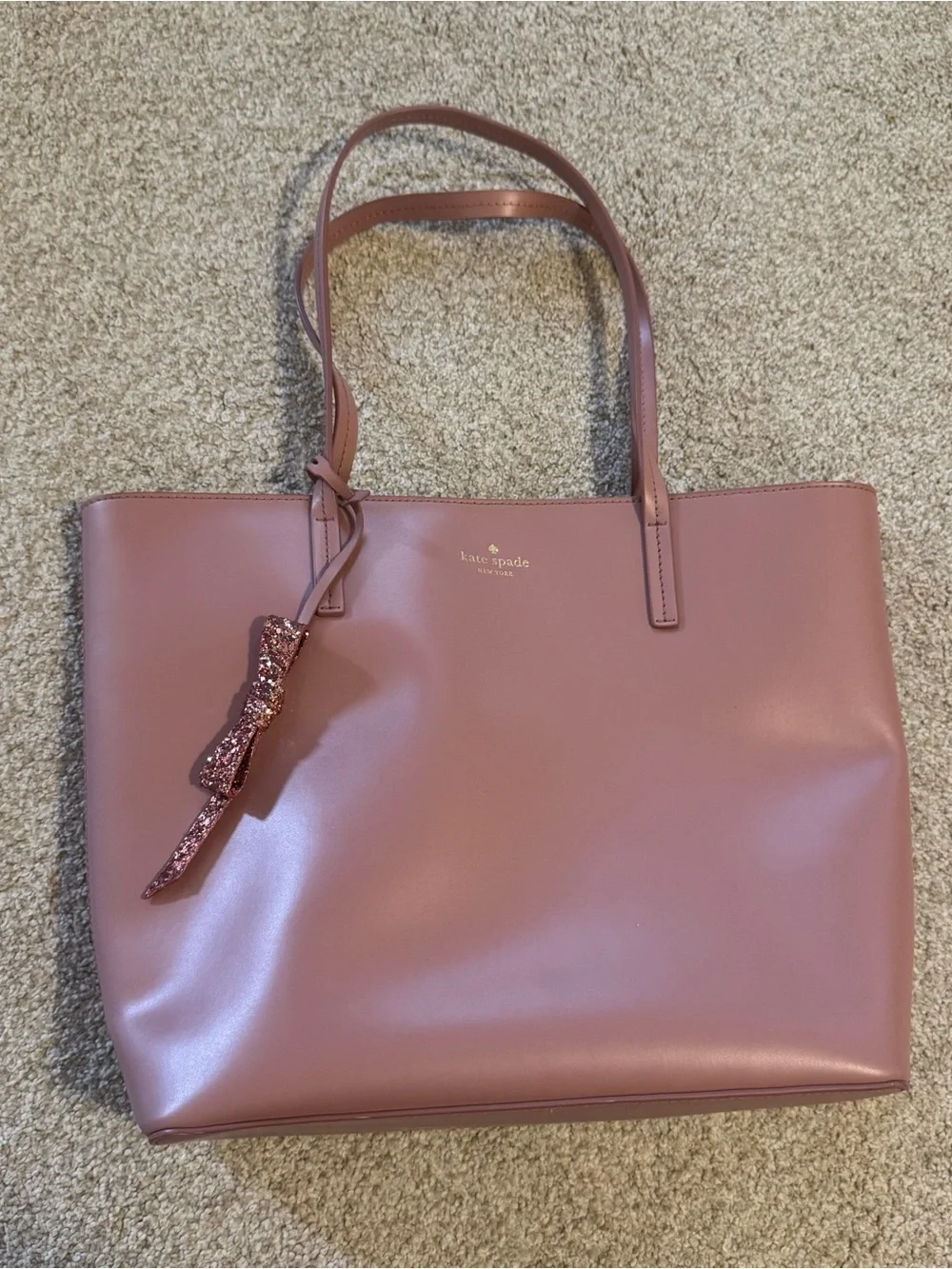 kate spade Rose Pink Leather Tote with Glitter Bow Charm